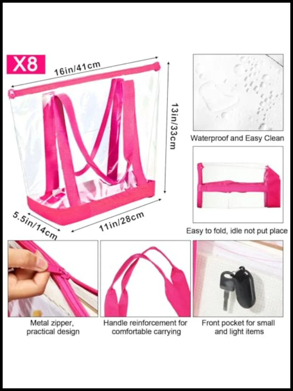 Clear Tote Bags Security Approved See Through PVC Shoulder Handbag for Sport